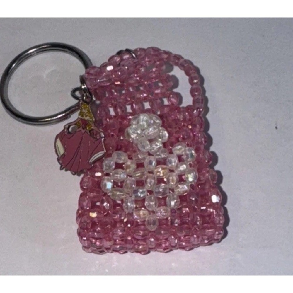 DISNEY BELLE CHARM BEADED PURSE KEY RING BEAUTY BEAST